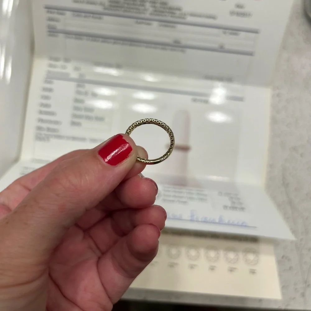 14K Yellow Gold Diamond Band- Textured Heart Edge- Appraised at $1,650 - Picture 3 of 5